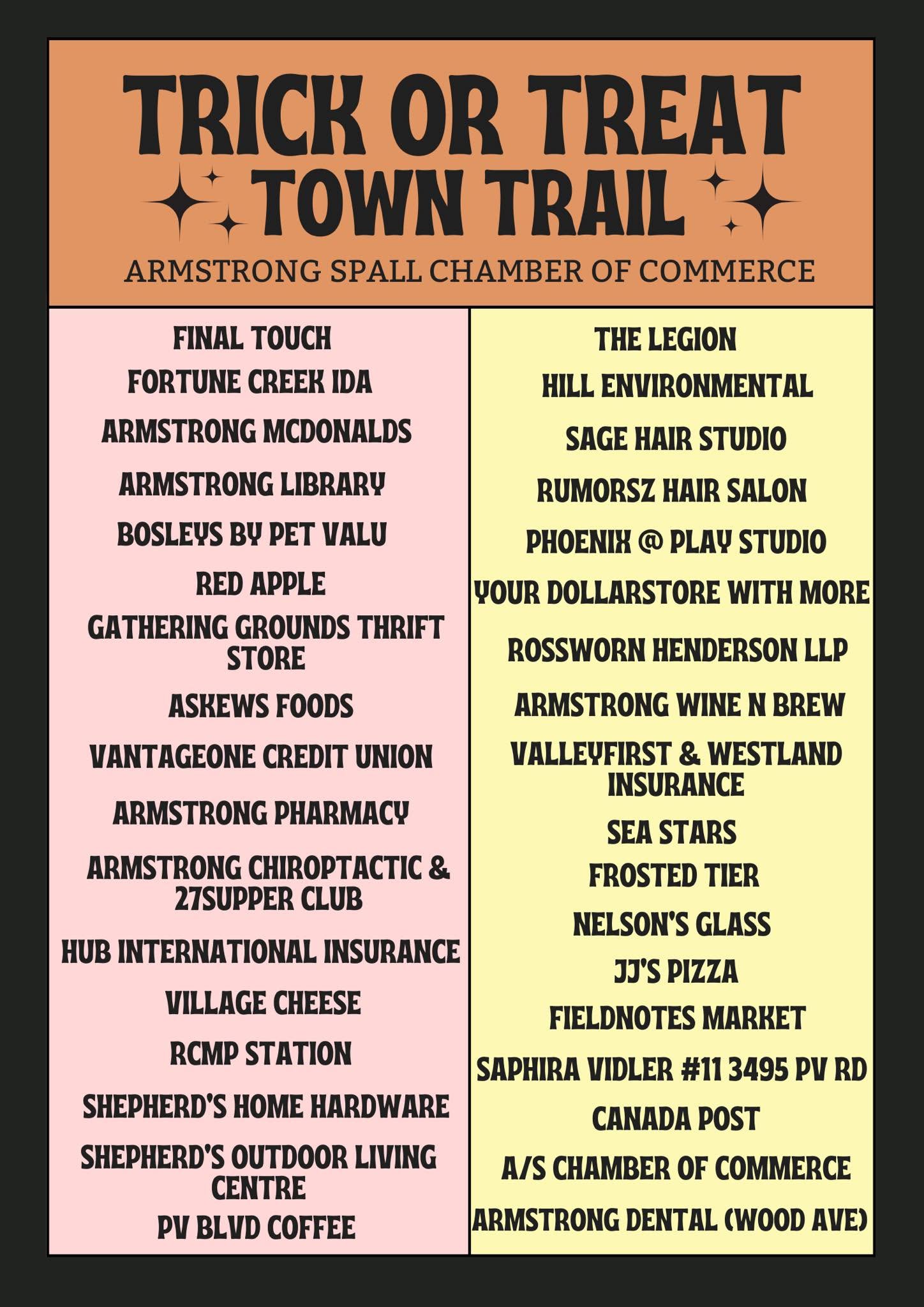 Trick or Treat Town Trail 2023 participating businesses